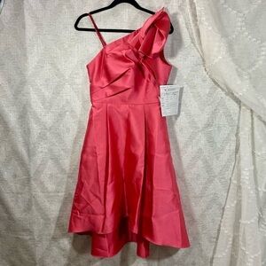 NWT Adrianna Papell sample coral high low dress with ruffle one shoulder dress